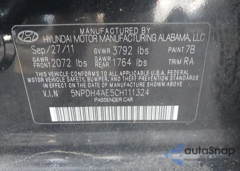 2012 Hyundai Elantra Gls z USA, uszkodzony, nr VIN 5NPDH4AE5CH111324